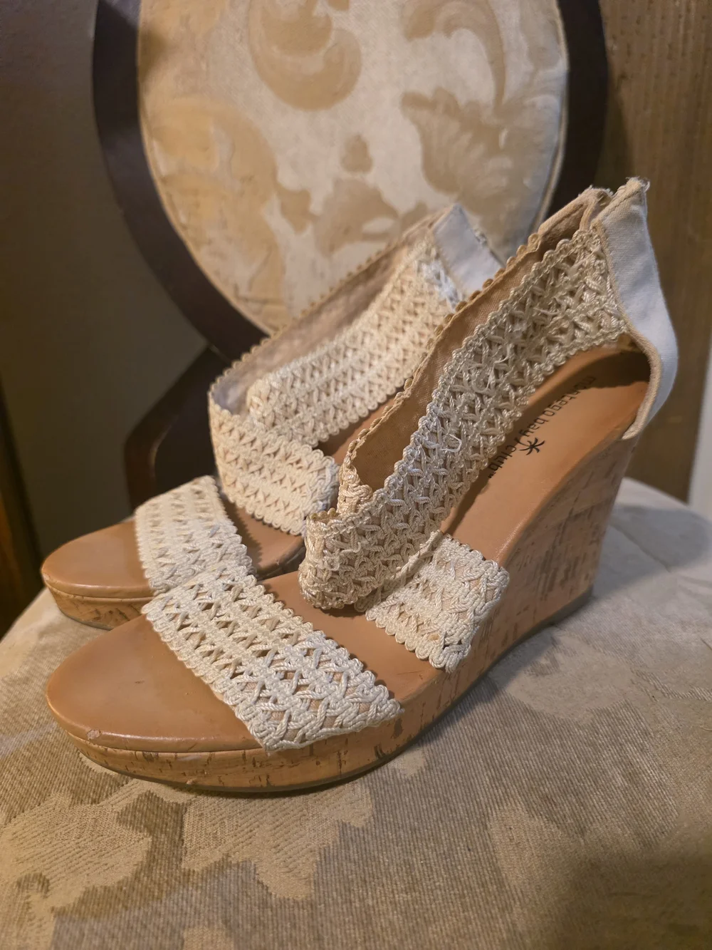 Montego Bay Club Cream Woven Espadrille Wedge Sandals
